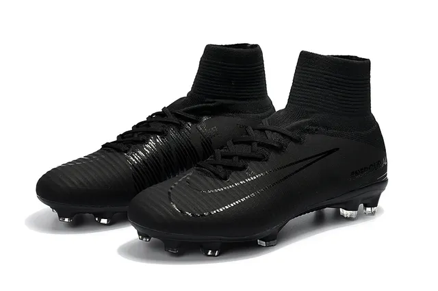 Nike Negro Alto Corte Cuello Calcetín Texturizado Sintético Upper Firm-Ground Zapatos de Fútbol 6