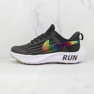 Nike Black Multicolor Engineered Mesh Upper Iridescent Rainbow Swoosh Running Shoes