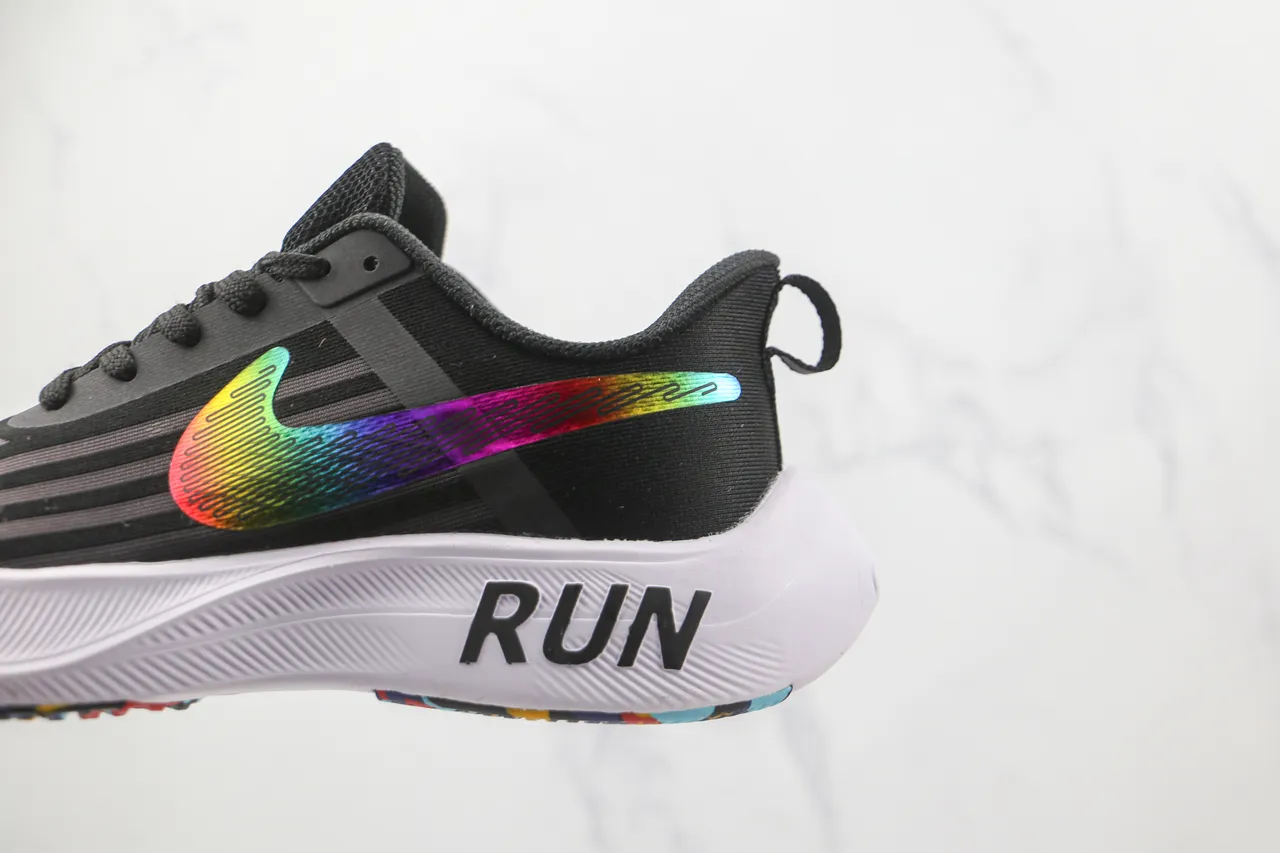 Nike Black Multicolor Engineered Mesh Upper Iridescent Rainbow Swoosh Running Shoes 3