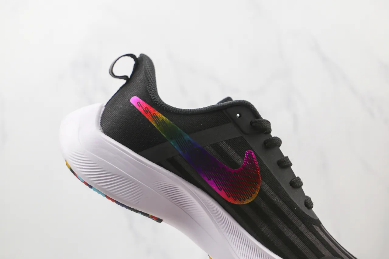 Nike Black Multicolor Engineered Mesh Upper Iridescent Rainbow Swoosh Running Shoes 6
