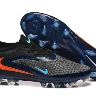 Nike Black Navy Low-Cut Knit Upper Asymmetric Lacing Firm-Ground Soccer Shoes