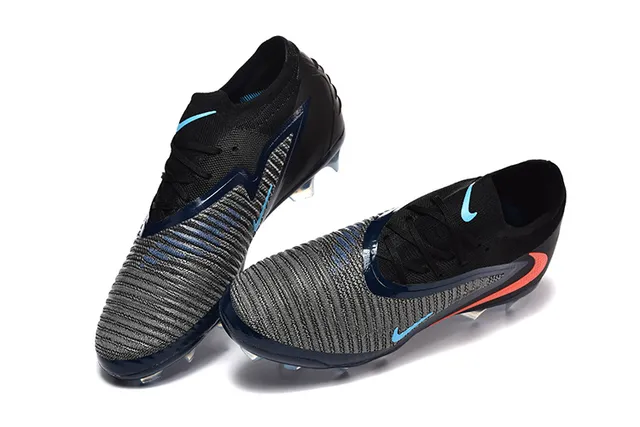 Nike Black Navy Low-Cut Knit Upper Asymmetric Lacing Firm-Ground Soccer Shoes 2