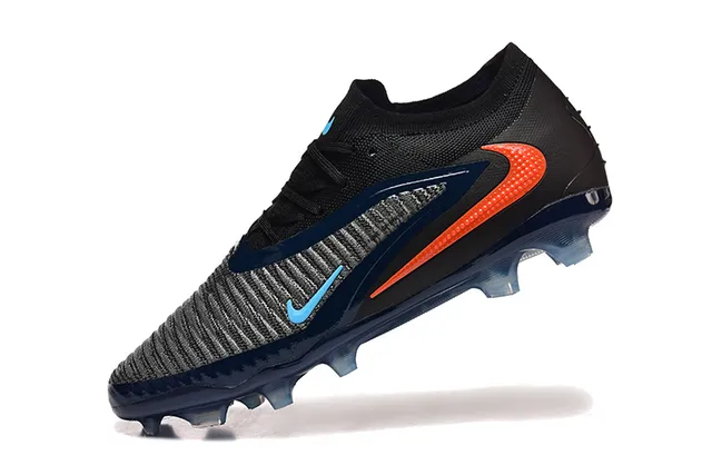 Nike Black Navy Low-Cut Knit Upper Asymmetric Lacing Firm-Ground Soccer Shoes 4