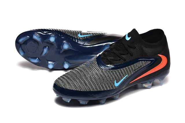 Nike Black Navy Low-Cut Knit Upper Asymmetric Lacing Firm-Ground Soccer Shoes 6
