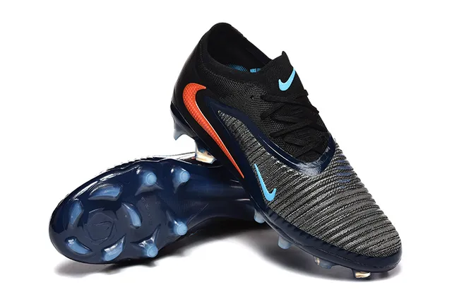 Nike Black Navy Low-Cut Knit Upper Asymmetric Lacing Firm-Ground Soccer Shoes 7