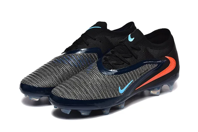 Nike Black Navy Low-Cut Knit Upper Asymmetric Lacing Firm-Ground Soccer Shoes 8