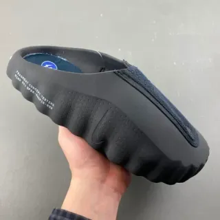 Nike Black Navy Molded Rubber Sole Perforated Side Panel Slippers