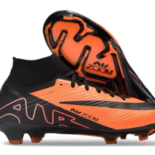 Nike Black Orange High-Cut Sock-Fit Collar Textured Synthetic Upper Firm-Ground Soccer Shoes