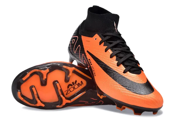 Nike Black Orange High-Cut Sock-Fit Collar Textured Synthetic Upper Firm-Ground Soccer Shoes 2