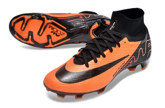 Nike Black Orange High-Cut Sock-Fit Collar Textured Synthetic Upper Firm-Ground Soccer Shoes 3