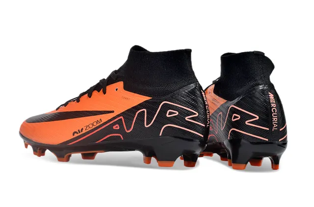 Nike Black Orange High-Cut Sock-Fit Collar Textured Synthetic Upper Firm-Ground Soccer Shoes 4