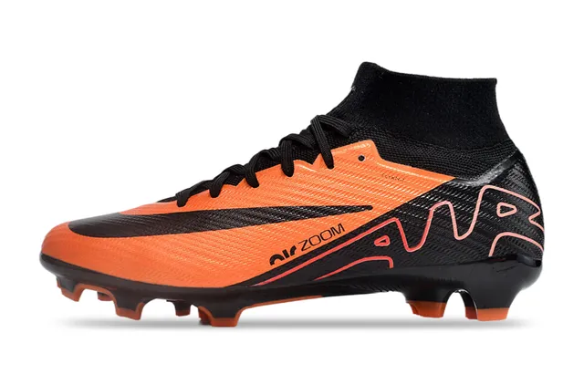 Nike Black Orange High-Cut Sock-Fit Collar Textured Synthetic Upper Firm-Ground Soccer Shoes 6