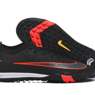 Nike Black Red Knit Sock-Fit Upper Low-Profile Outsole Turf Soccer Shoes