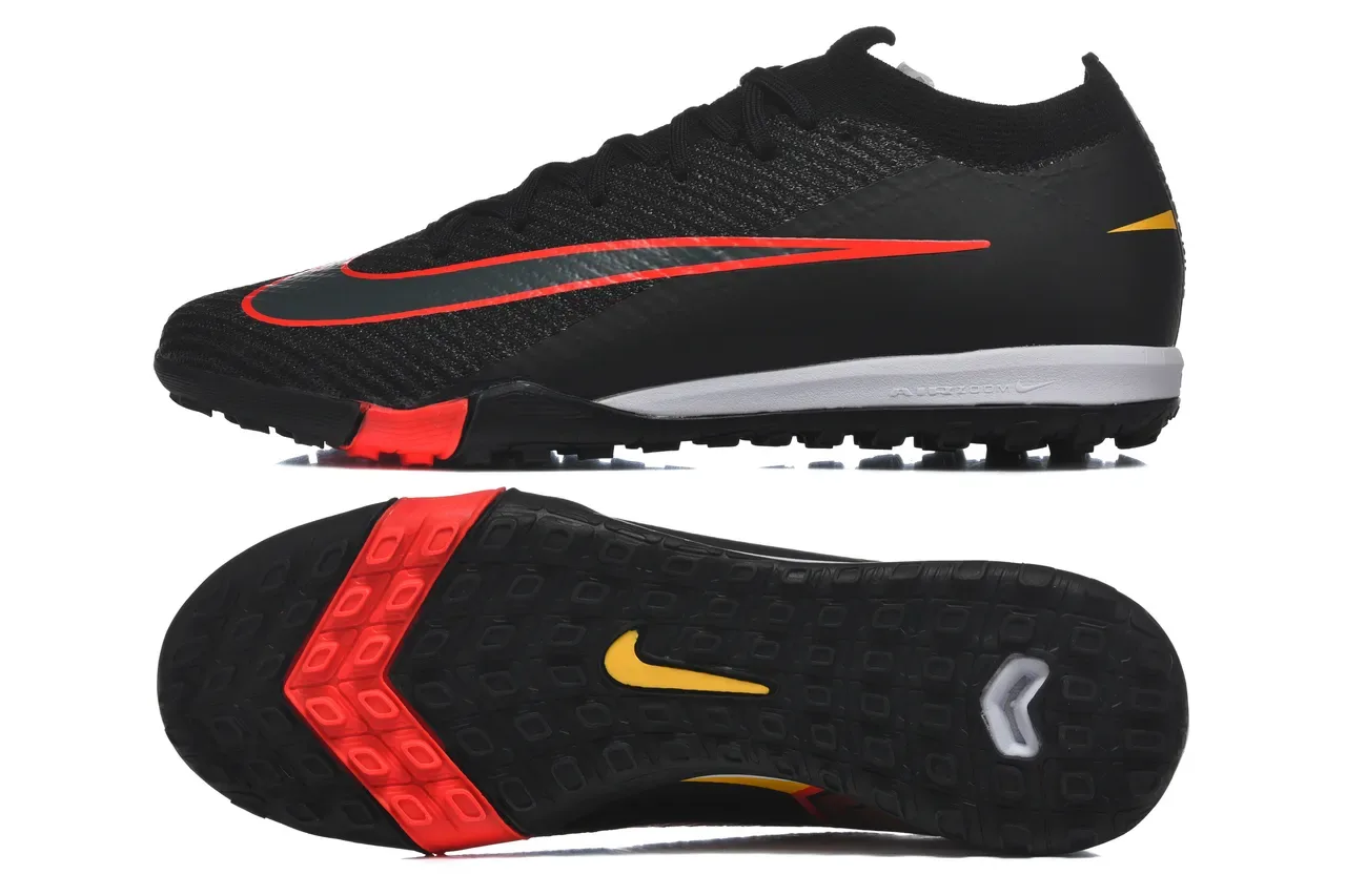 Nike Noir Rouge Knit Sock-Fit Upper Low-Profile Outsole Turf Chaussures de Football 9