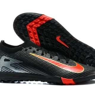 Nike Zapatillas de fútbol turf con empeine de punto negro y rojo corte bajo