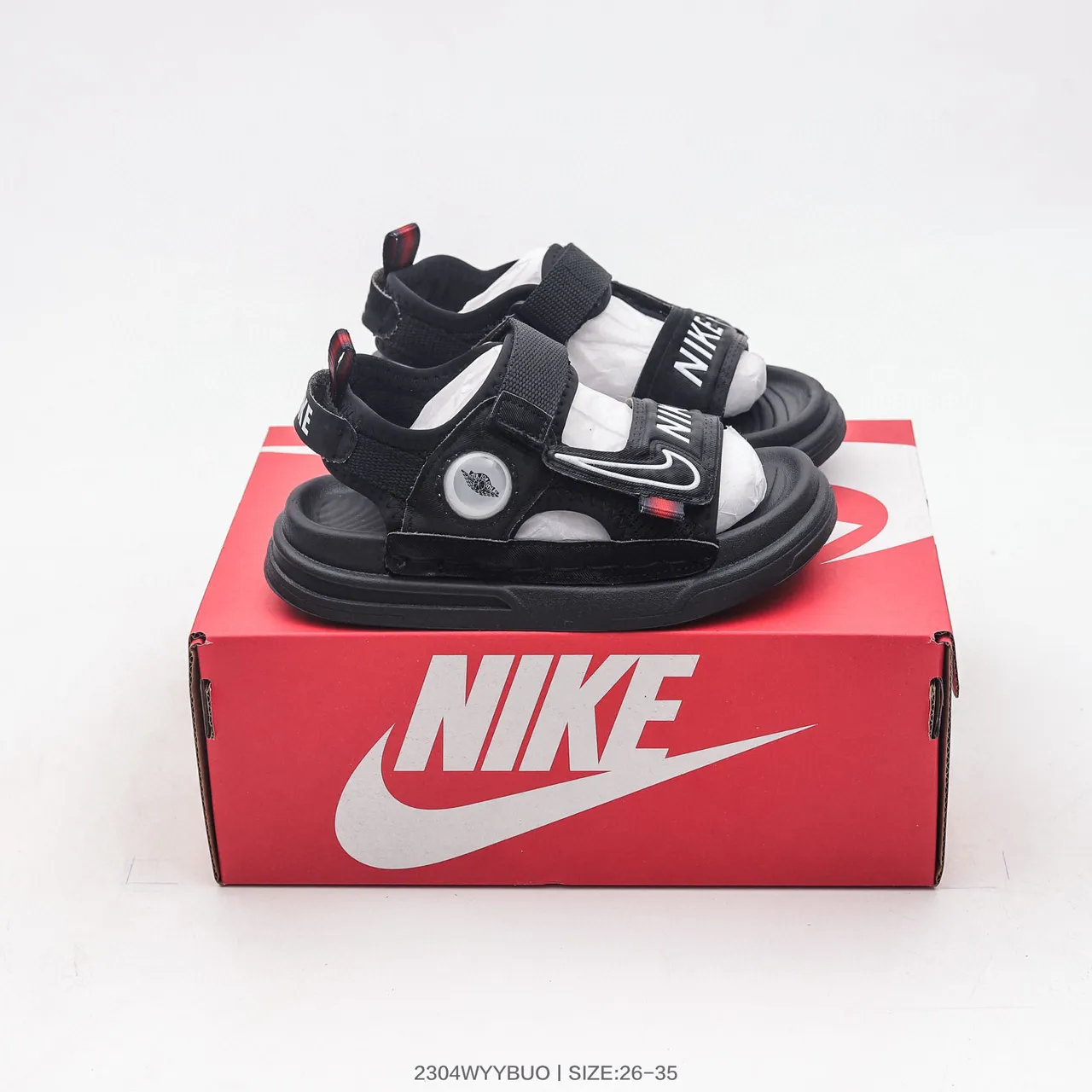Nike Black White Dual-Strap Velcro Closure Circular Dial Accent Casual Sandals 3