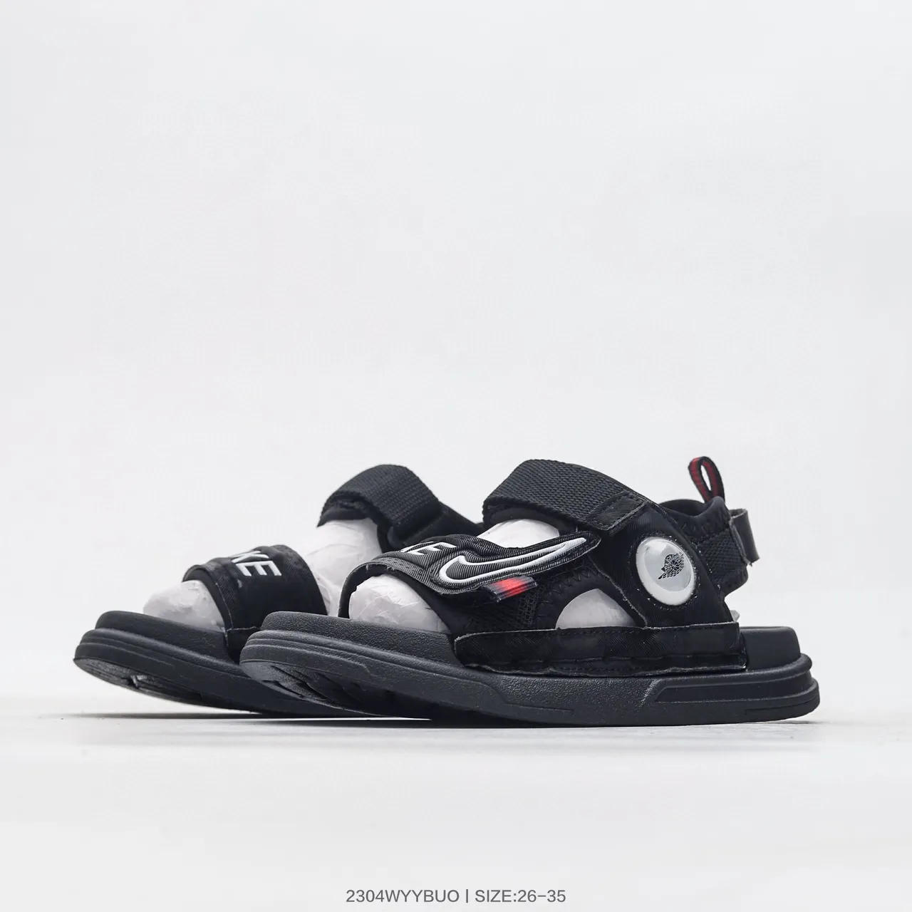 Nike Black White Dual-Strap Velcro Closure Circular Dial Accent Casual Sandals 4