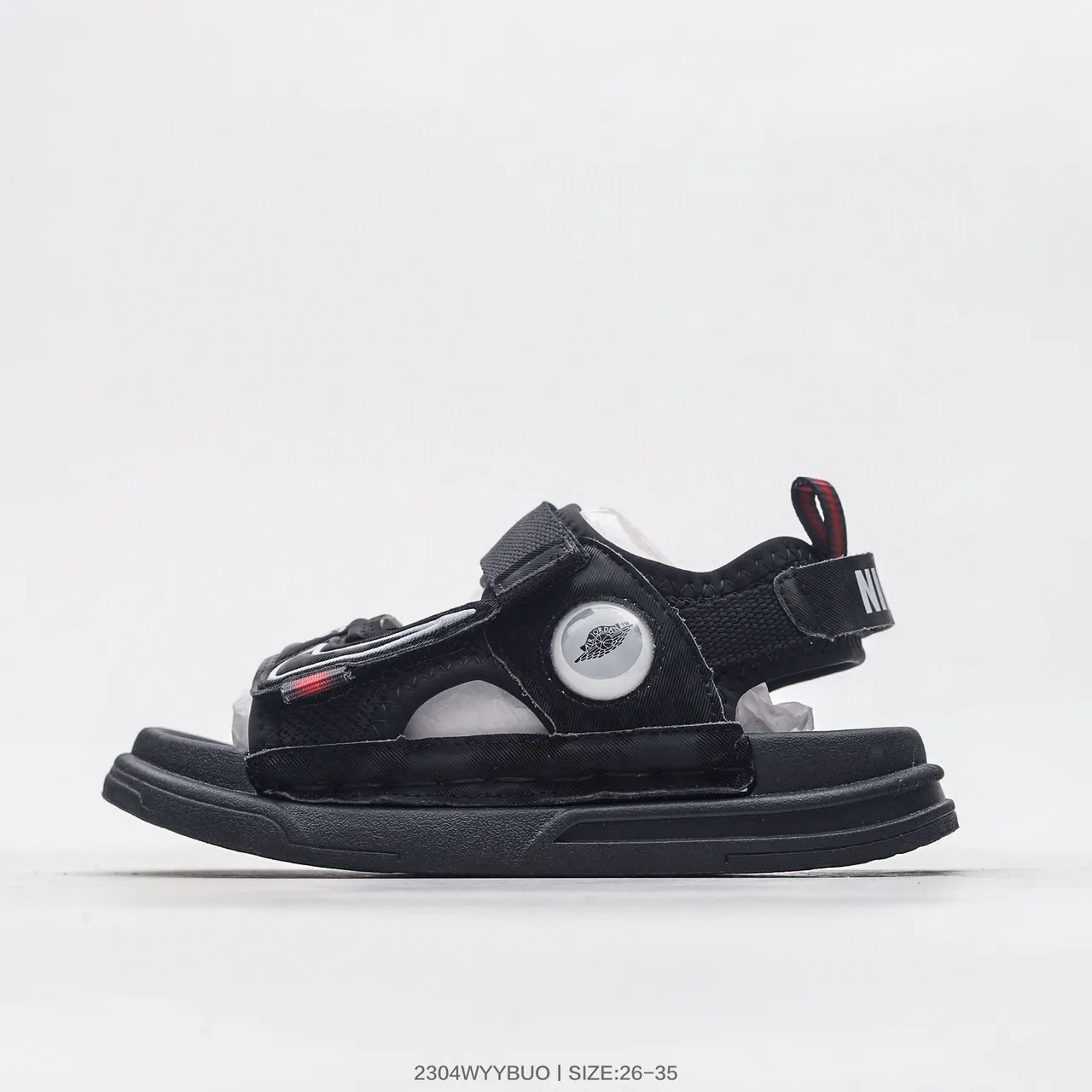 Nike Black White Dual-Strap Velcro Closure Circular Dial Accent Casual Sandals 5