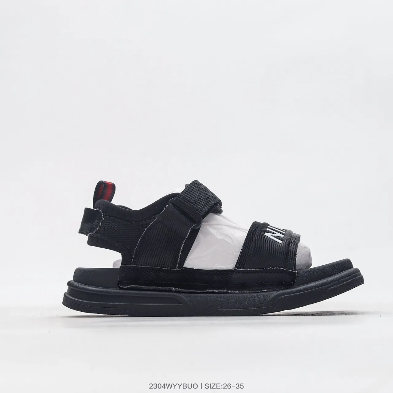 Nike Black White Dual-Strap Velcro Closure Circular Dial Accent Casual Sandals 6