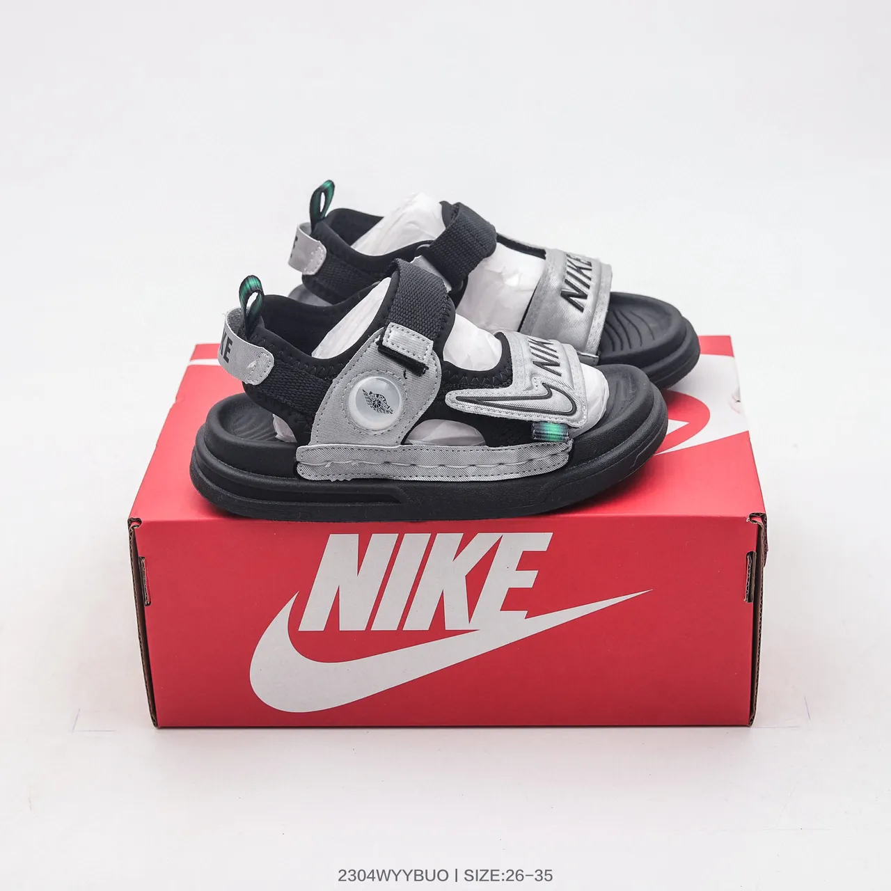 Nike Black White Dual-Strap Velcro Closure Circular Dial Accent Casual Sandals 16