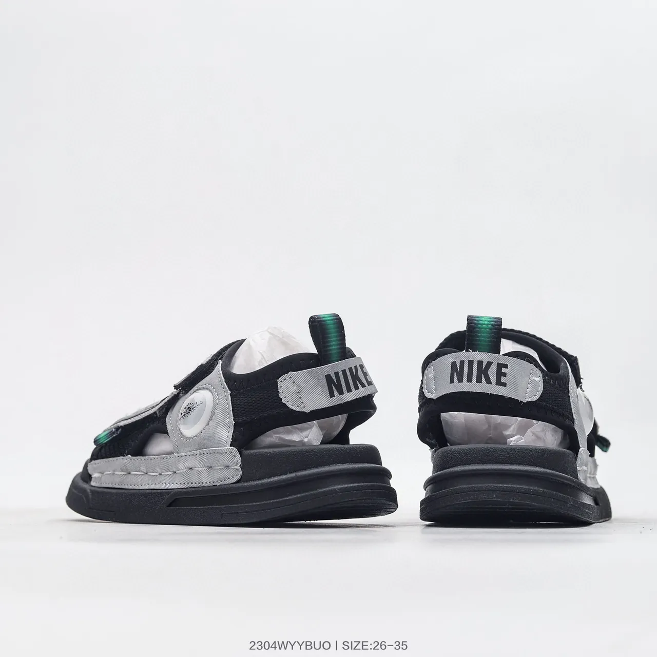 Nike Black White Dual-Strap Velcro Closure Circular Dial Accent Casual Sandals 17
