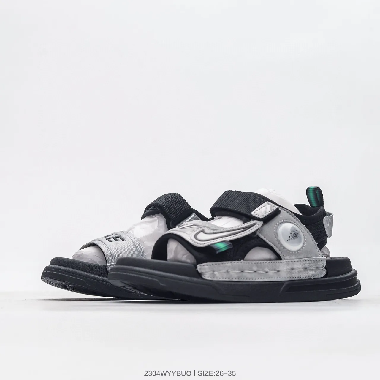 Nike Black White Dual-Strap Velcro Closure Circular Dial Accent Casual Sandals 18