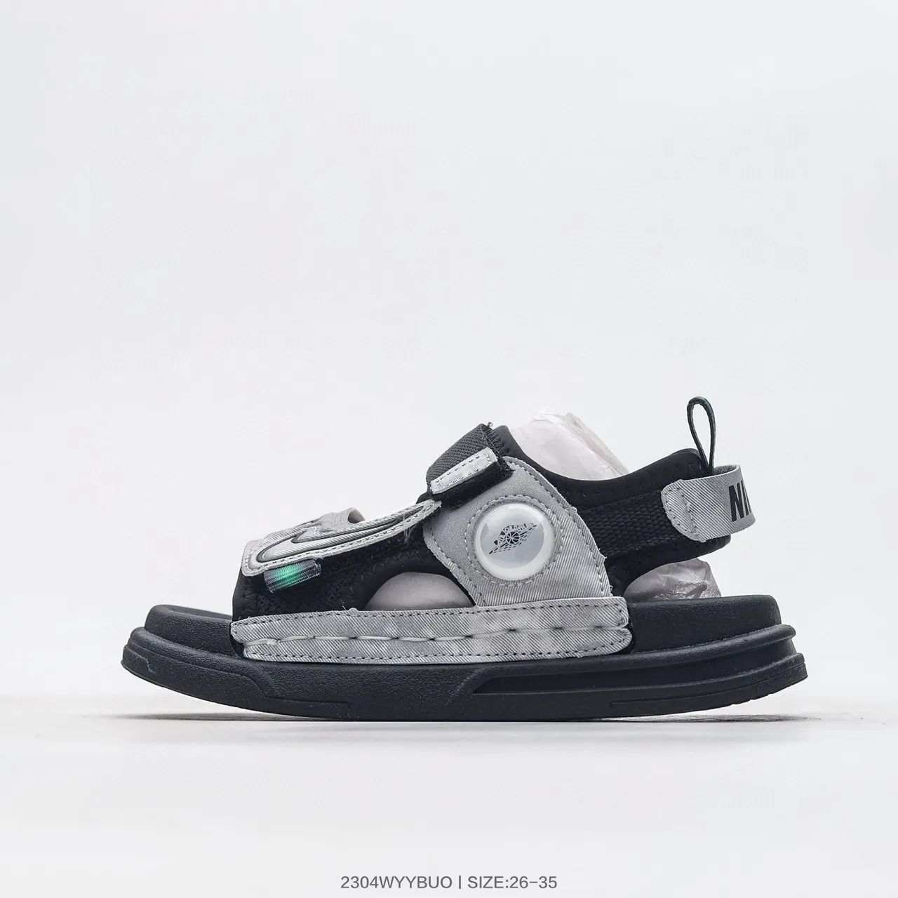 Nike Black White Dual-Strap Velcro Closure Circular Dial Accent Casual Sandals 20