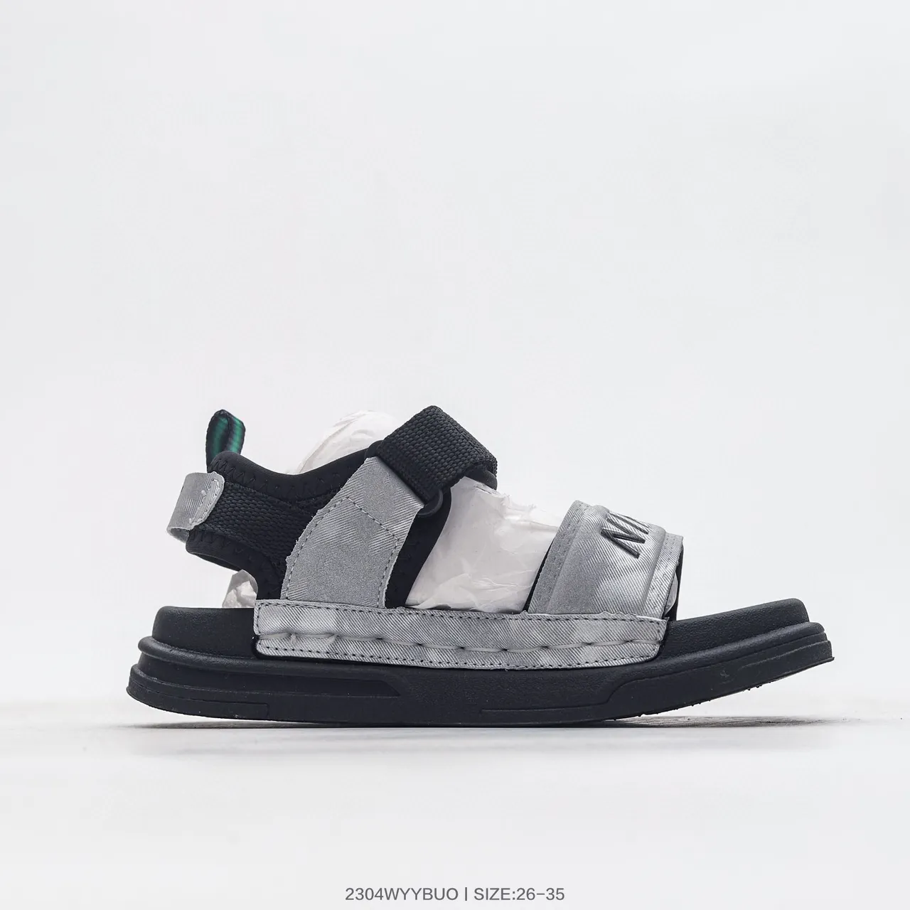 Nike Black White Dual-Strap Velcro Closure Circular Dial Accent Casual Sandals 21