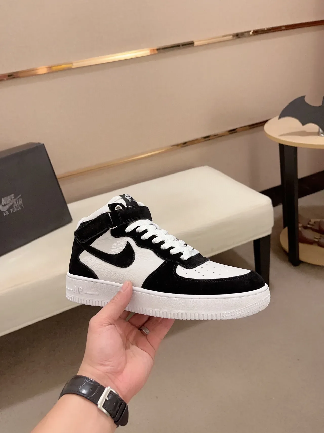 Nike Black White High-Top Suede And Leather Paneling Lifestyle Sneakers 7