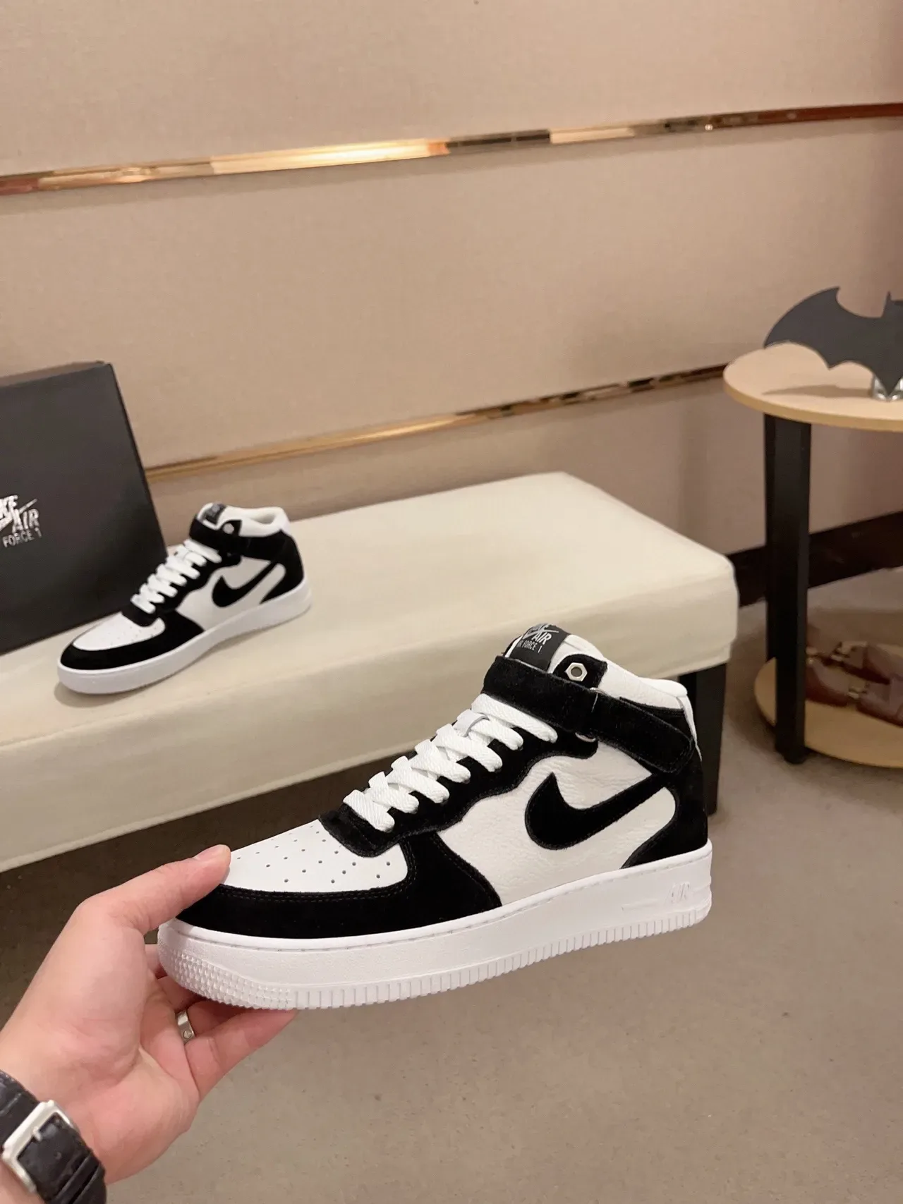 Nike Black White High-Top Suede And Leather Paneling Lifestyle Sneakers 8