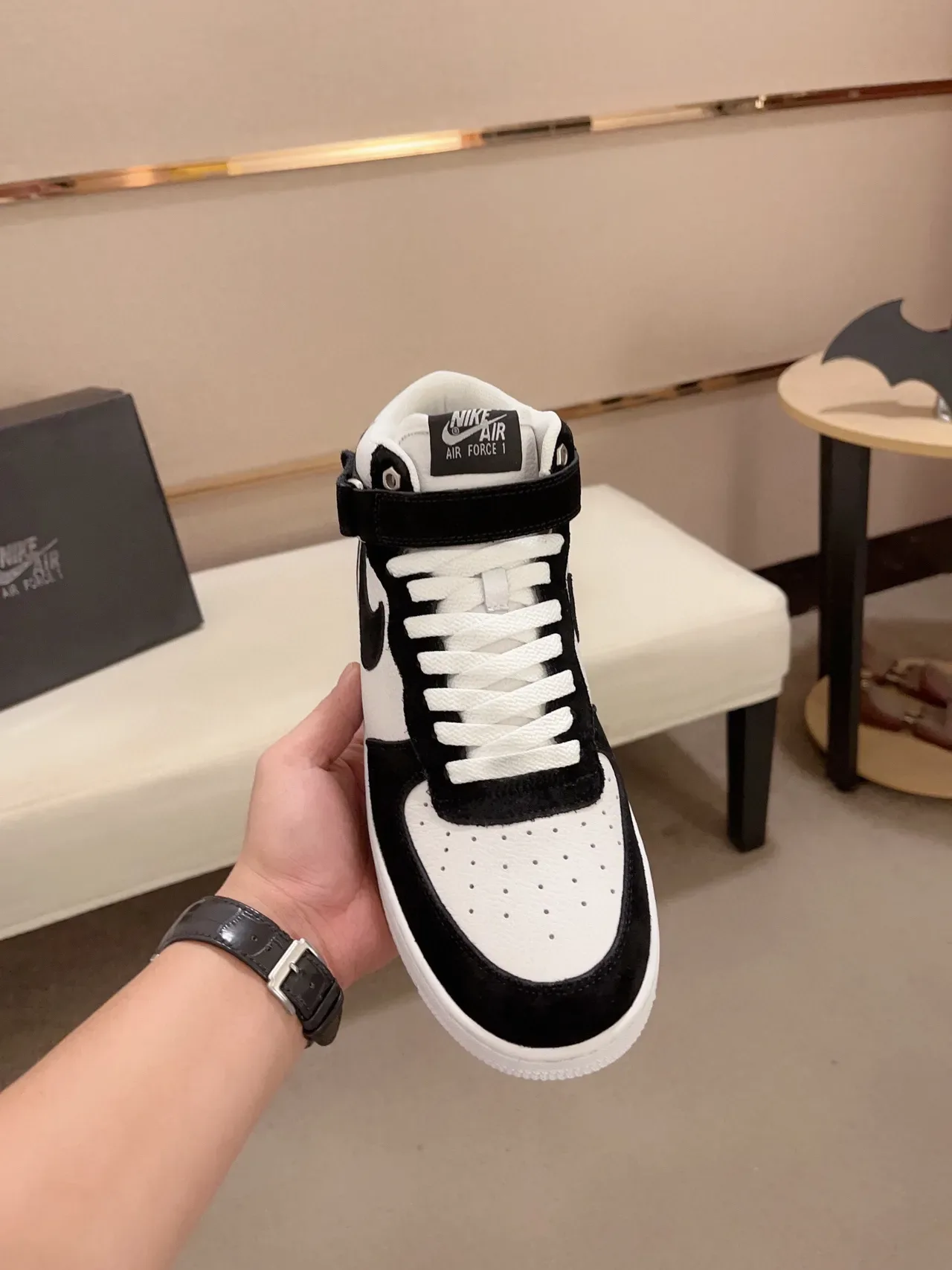 Nike Black White High-Top Suede And Leather Paneling Lifestyle Sneakers 9