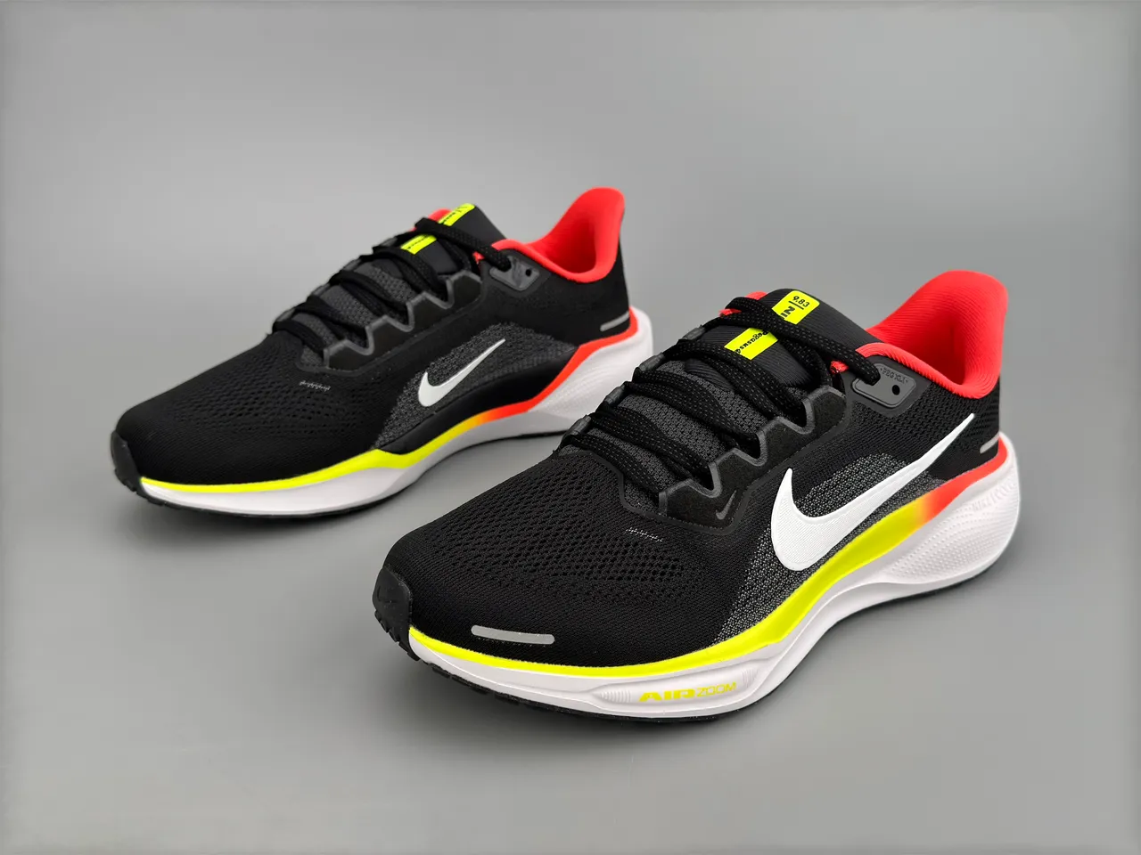 Nike Black Yellow Engineered Mesh Upper Air Zoom Cushioning Running Shoes 9