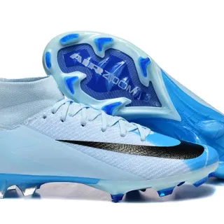 Nike Blue Black High-Cut Flyknit Upper Asymmetrical Lacing Firm-Ground Soccer Shoes