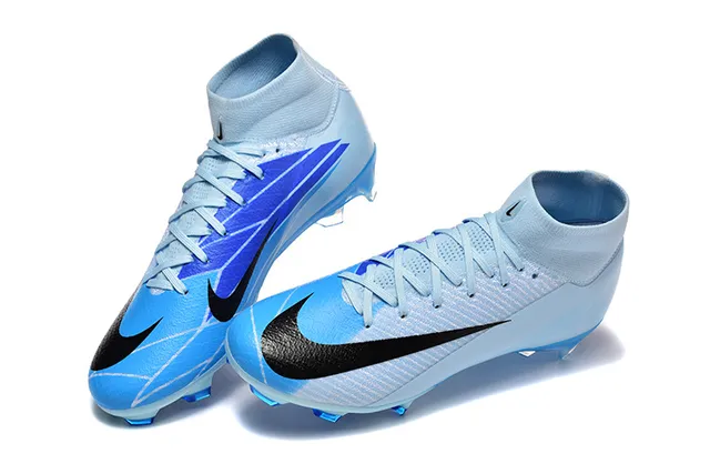 Nike Blue Black High-Cut Flyknit Upper Asymmetrical Lacing Firm-Ground Soccer Shoes 2