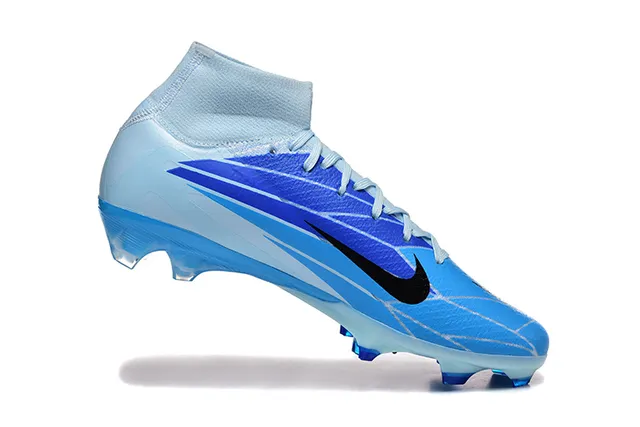 Nike Blue Black High-Cut Flyknit Upper Asymmetrical Lacing Firm-Ground Soccer Shoes 3