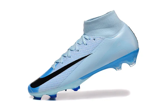 Nike Blue Black High-Cut Flyknit Upper Asymmetrical Lacing Firm-Ground Soccer Shoes 4