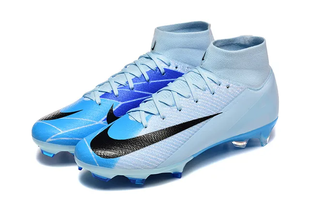 Nike Blue Black High-Cut Flyknit Upper Asymmetrical Lacing Firm-Ground Soccer Shoes 8