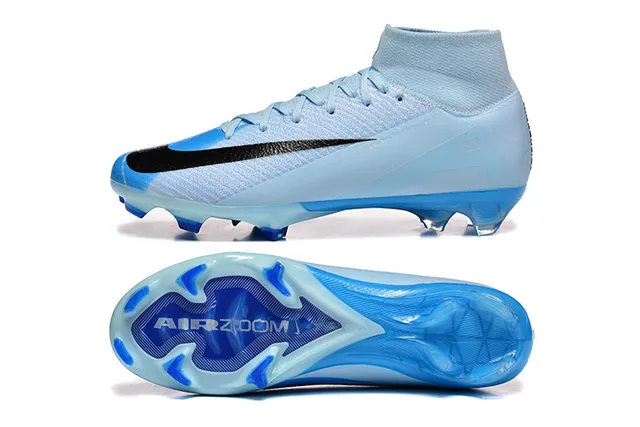 Nike Blue Black High-Cut Flyknit Upper Asymmetrical Lacing Firm-Ground Soccer Shoes 9