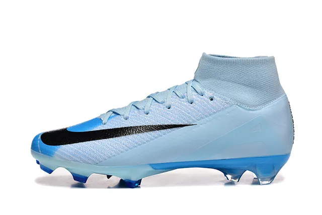 Nike Blue Black High-Cut Flyknit Upper Asymmetrical Lacing Firm-Ground Soccer Shoes 10