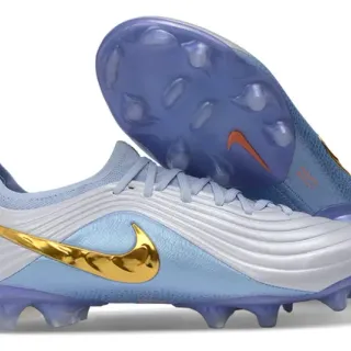 Nike Blue Gold Low-Cut Sock-Fit Collar Ribbed Synthetic Midfoot Cage Firm-Ground Soccer Shoes