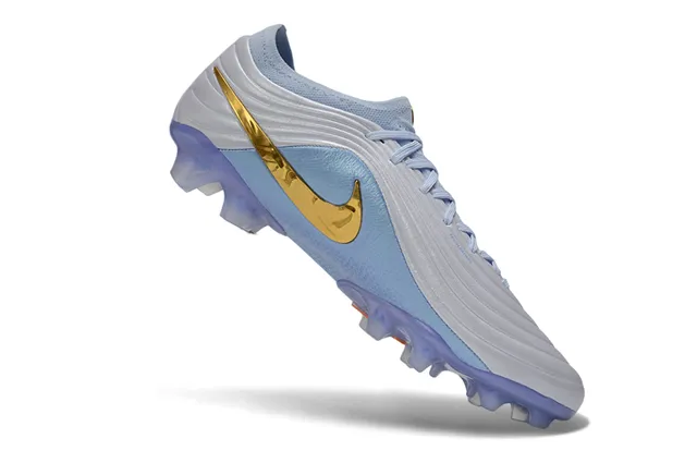 Nike Blue Gold Low-Cut Sock-Fit Collar Ribbed Synthetic Midfoot Cage Firm-Ground Soccer Shoes 2