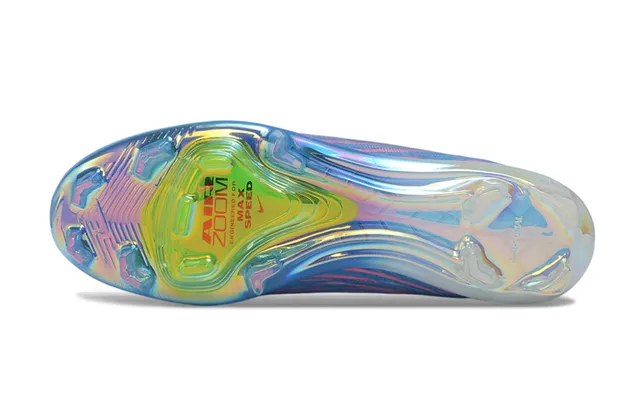 Tênis de futebol Nike azul multicolor low-cut com upper Flyweave sola iridiscente translúcida para solo firme 6
