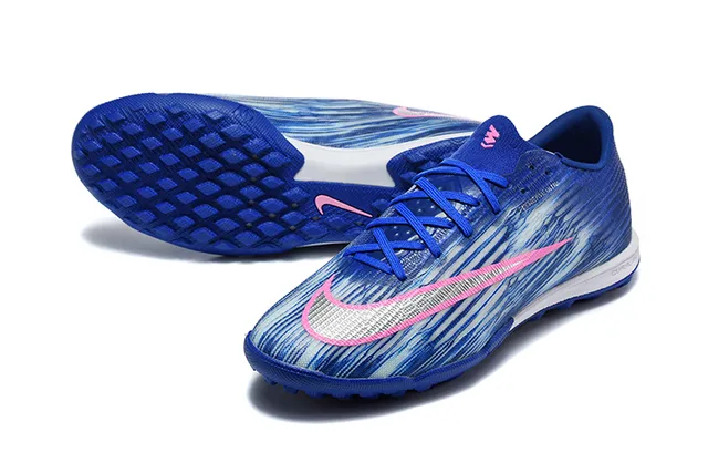 Nike Zapatos de Fútbol Turf Azul Rosa Superior Sintético Texturizado con Patrón de Onda Tejido Corte Bajo 6