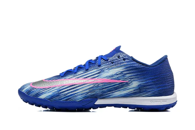 Nike Zapatos de Fútbol Turf Azul Rosa Superior Sintético Texturizado con Patrón de Onda Tejido Corte Bajo 10