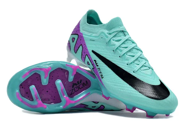 Nike Blue Purple Flyknit Upper Graphic Wave Band Firm-Ground Soccer Shoes 2