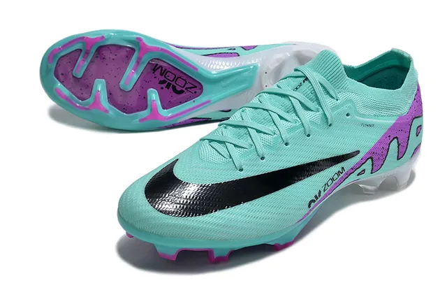 Nike Blue Purple Flyknit Upper Graphic Wave Band Firm-Ground Soccer Shoes 3