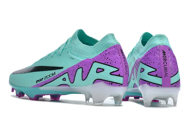 Nike Blue Purple Flyknit Upper Graphic Wave Band Firm-Ground Soccer Shoes 4