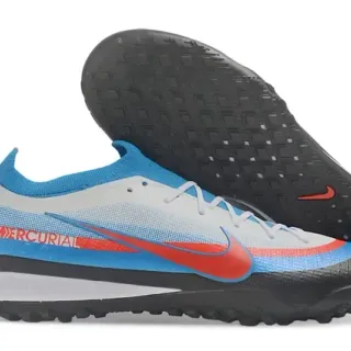 Nike Blue Red Low-Cut Knit Upper Synthetic Overlay Paneling Turf Soccer Shoes