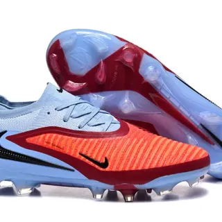 Nike Blue Red Low-Cut Sock-Fit Collar Asymmetrical Lacing Firm-Ground Soccer Shoes
