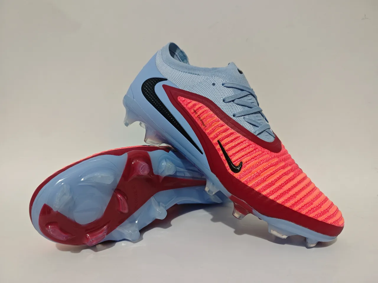 Nike Blue Red Low-Cut Sock-Fit Collar Asymmetrical Lacing Firm-Ground Soccer Shoes 2